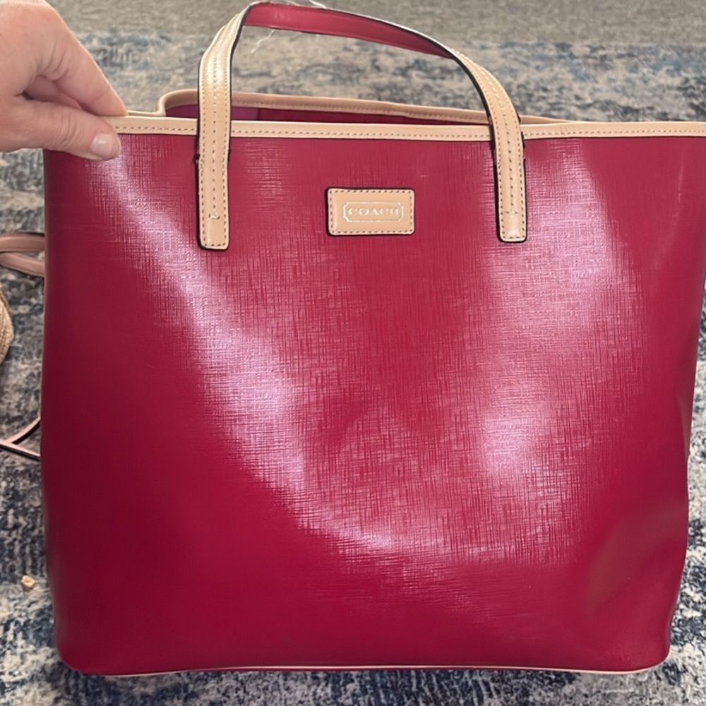 Coach Cherry Red Leather Tote vintage
